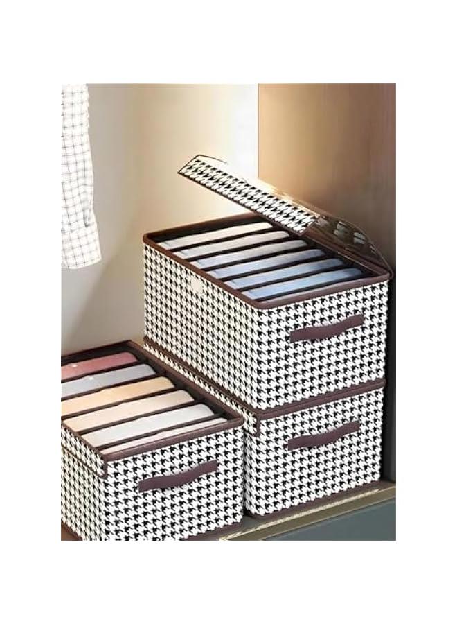 هوكور صناديق تخزين قابلة للطي من ار سي كو، 3 قطع، سلال تخزين من قماش الكتان قابلة للغسل مع اغطية ومقبض جلدي، للمنزل وغرفة النوم والخزانة والمكتب - Image 1