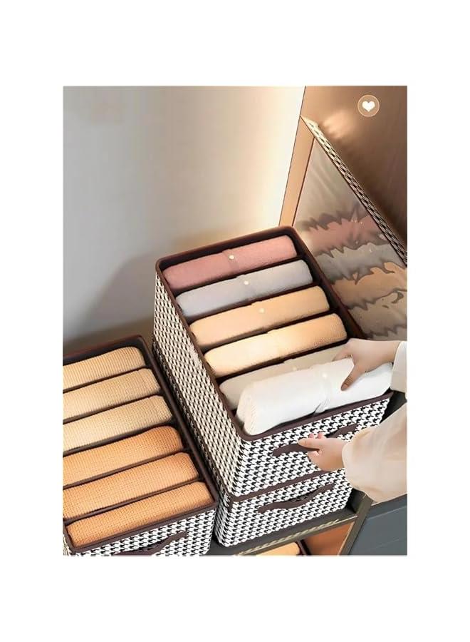 هوكور صناديق تخزين قابلة للطي من ار سي كو، 3 قطع، سلال تخزين من قماش الكتان قابلة للغسل مع اغطية ومقبض جلدي، للمنزل وغرفة النوم والخزانة والمكتب - Image 3