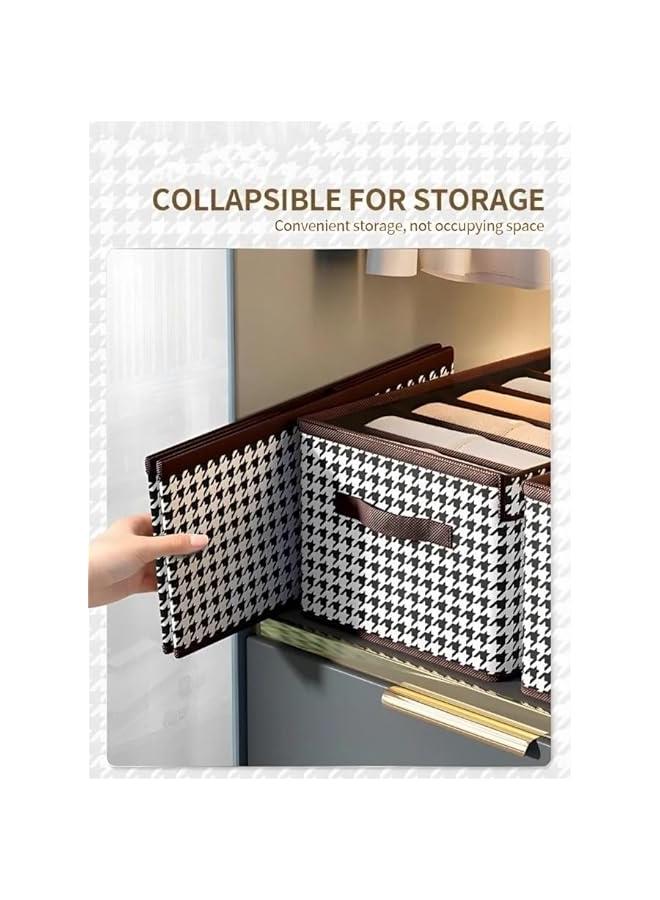 هوكور صناديق تخزين قابلة للطي من ار سي كو، 3 قطع، سلال تخزين من قماش الكتان قابلة للغسل مع اغطية ومقبض جلدي، للمنزل وغرفة النوم والخزانة والمكتب - Image 4