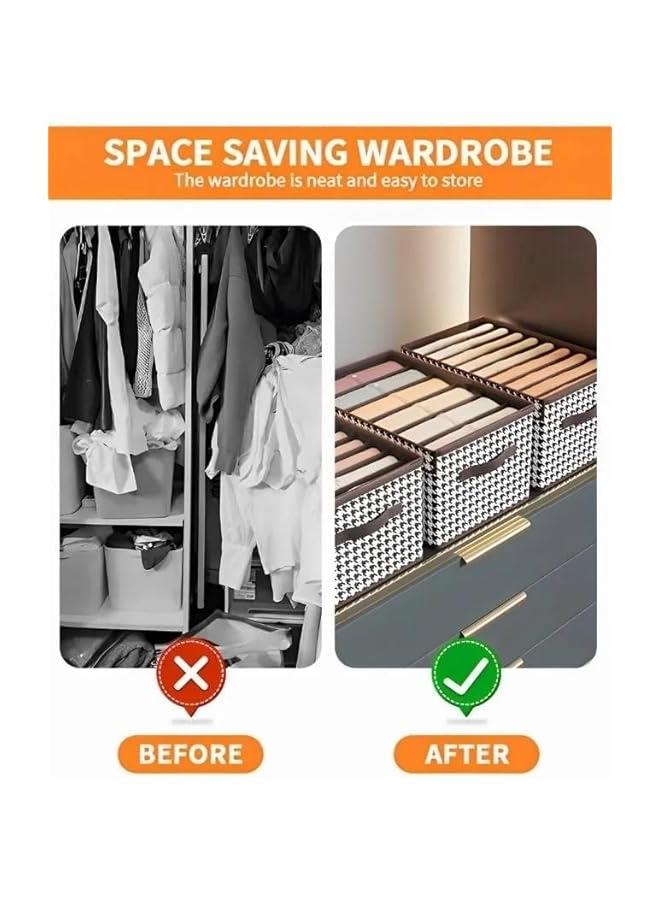 هوكور صناديق تخزين قابلة للطي من ار سي كو، 3 قطع، سلال تخزين من قماش الكتان قابلة للغسل مع اغطية ومقبض جلدي، للمنزل وغرفة النوم والخزانة والمكتب - Image 5