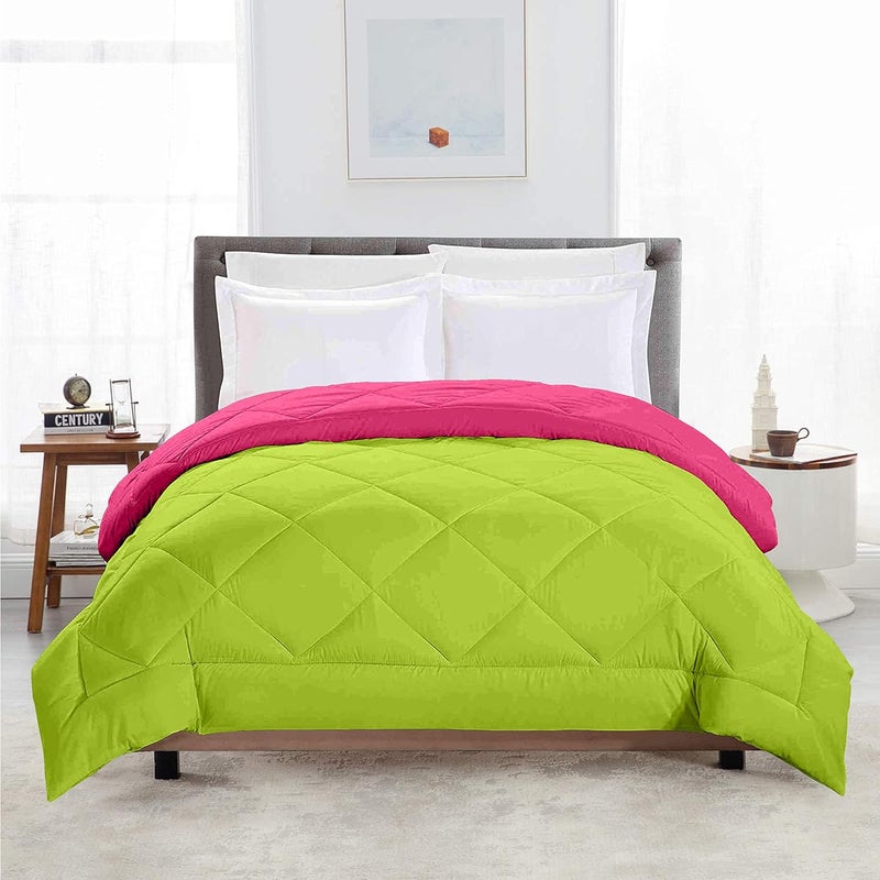 CHICERY Reversible Double Bed King Size Comforter220 GSM Microfiber Reversible AC ComforterBlanket for WinterQuilt Parrot GreenPinkPack of01 - Image 1