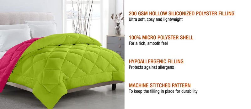 CHICERY Reversible Double Bed King Size Comforter220 GSM Microfiber Reversible AC ComforterBlanket for WinterQuilt Parrot GreenPinkPack of01 - Image 3