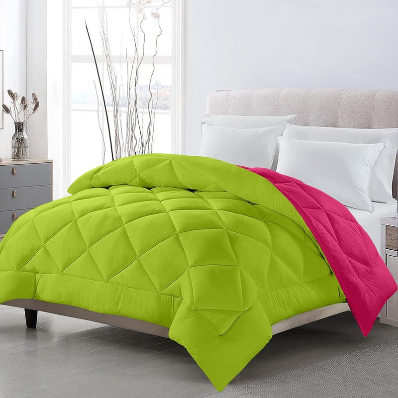 CHICERY Reversible Double Bed King Size Comforter220 GSM Microfiber Reversible AC ComforterBlanket for WinterQuilt Parrot GreenPinkPack of01 - Image 2