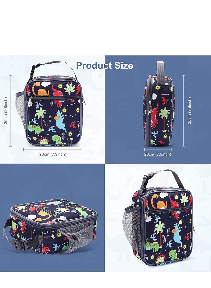 Dubkart Lunch Bag for Kids,Dinosaur Insulated Blue Lunch Bag Side Mesh Pocket, for Boys Girls, Child Thermal Tote Cooler Bag Portable Leak Proof for School Picnic Outdoor - Image 4