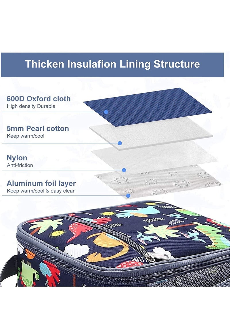 Dubkart Lunch Bag for Kids,Dinosaur Insulated Blue Lunch Bag Side Mesh Pocket, for Boys Girls, Child Thermal Tote Cooler Bag Portable Leak Proof for School Picnic Outdoor - Image 3
