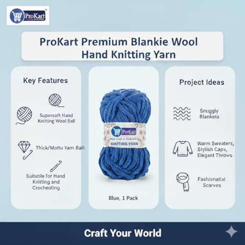 ProKart Premium Blankie Wool, Plush & Cuddly, Chenille Yarn Supersoft Hand Knitting Wool Ball | Blanket Thick/Mottu Yarn Ball Suitable for Hand Knitting and Crocheting (Royal Blue, 100gms x 1 Pack) - Image 3