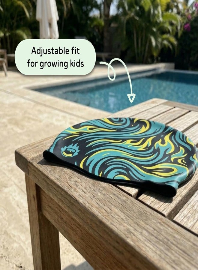 Burnlab Silicone Swimming Cap for Kids with Long Hair, Comfortable Stretch Fit for Boys & Girls - Image 3