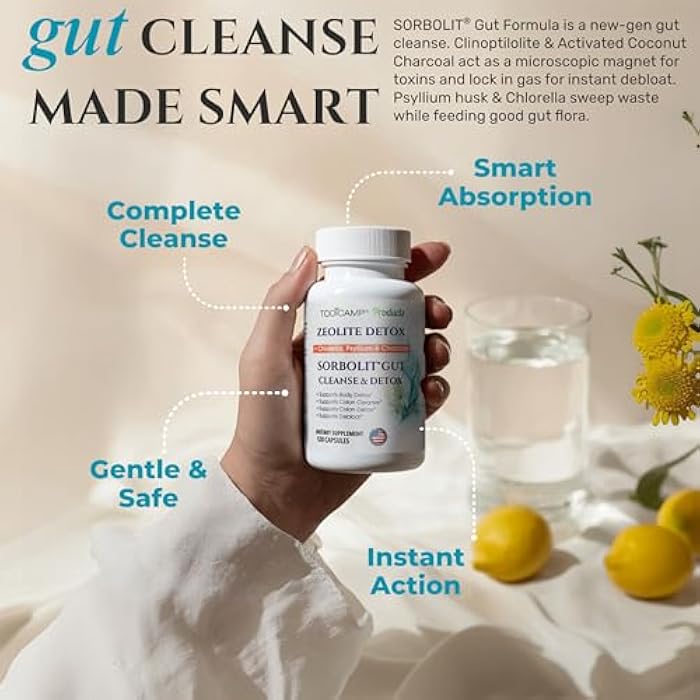 TODICAMP SORBOLIT Colon Cleanse Formula + Debloat - Zeolite Detox, Chlorella, Activated Charcoal & Psyllium Husk Fiber for Gut Health, Gut Cleanse, Colon Detox & Digestive Balance – 120 Vegan Capsules - Image 3