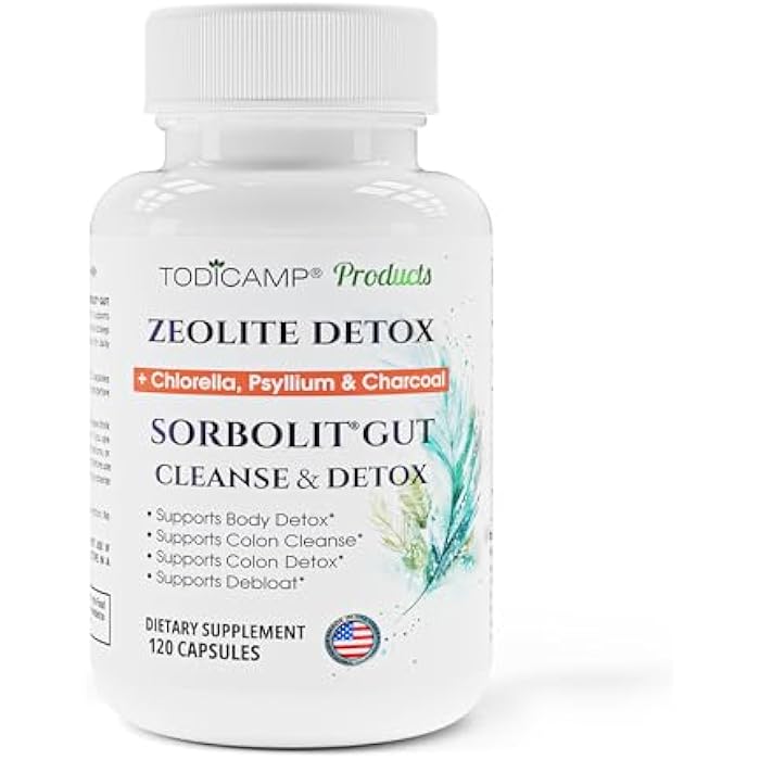 TODICAMP SORBOLIT Colon Cleanse Formula + Debloat - Zeolite Detox, Chlorella, Activated Charcoal & Psyllium Husk Fiber for Gut Health, Gut Cleanse, Colon Detox & Digestive Balance – 120 Vegan Capsules - Image 1