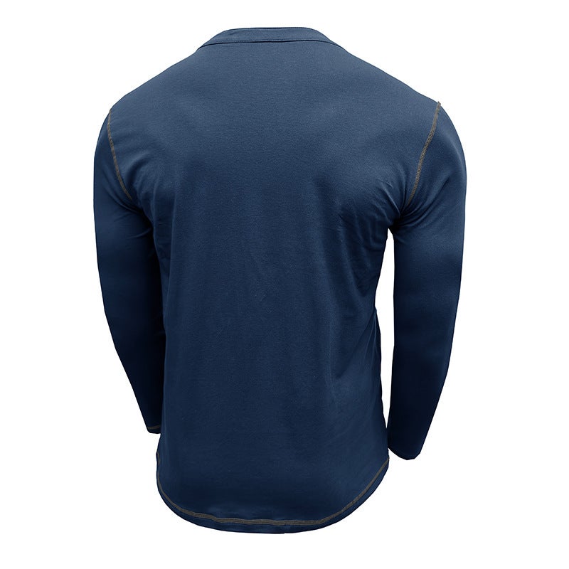 Autumn and Winter and Men''s Long-sleeved Henry Shirt Foreign Trade Men''s Color-matching Crewneck T-shirt Retro Top - Image 4