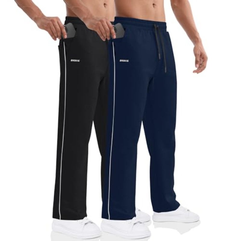BROKIG Mens Open Bottom Jogger Pants, Straight Leg Casual Stretch Sweatpants Sport Loose Fit Sweat Pants With Zip Pocket - Image 1