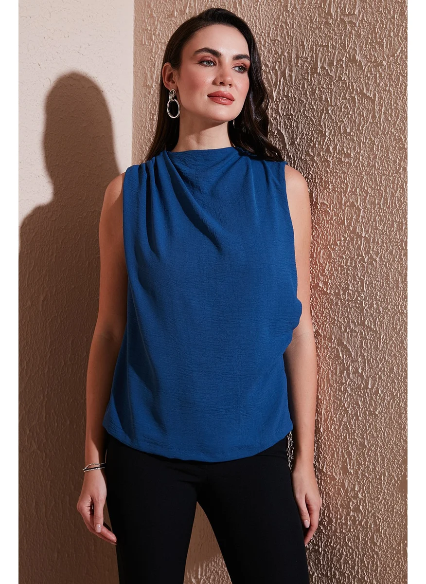 Lela Slim Fit Stand Collar Shoulder Gathered Blouse Women's Blouse 6527836
