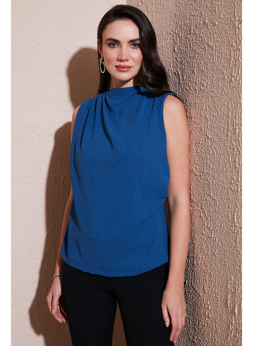 Lela Slim Fit Stand Collar Shoulder Gathered Blouse Women's Blouse 6527836