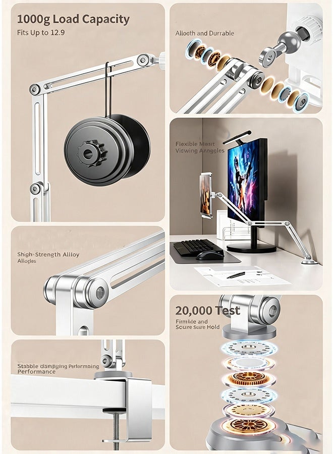 Tablet Stand Holder, Adjustable Gooseneck iPad/Phone Arm Clamp for Desk, 360° Rotation Stand, Portable Tablet Holder Stand, Bedside Tablet Desk Arm Mount, Monitor Stand Holder for Kindle, Ipad, iPhone or Other Devices - Image 4