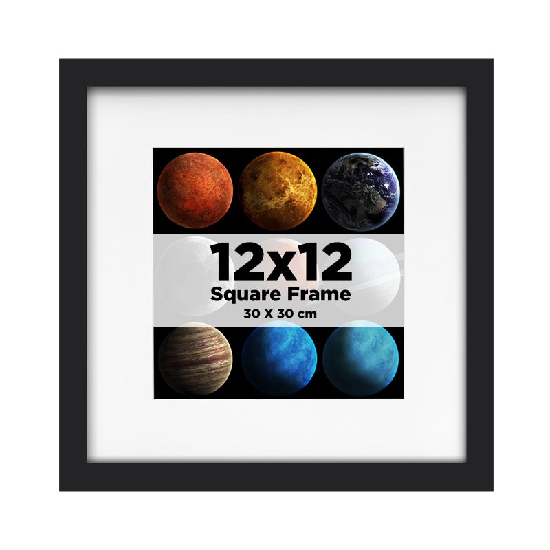 EGOFINE 12x12 Picture Frame Solid Wood Photo Frame with Acrylic Glass for Picture 8x8 with Mat or 30x30cm without Mat Square Frames for Portrait Printing Landscape Black