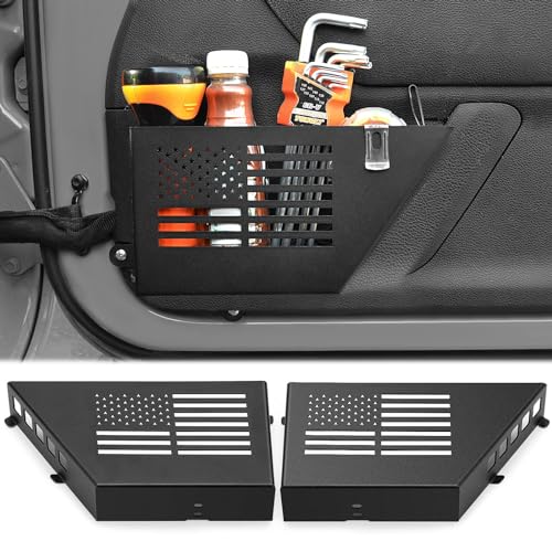 CALBEAU Metal Front Door Pocket Storage Box Compatible with 2007-2018 Jeep Wrangler JK JKU 2/4 Door, 2 PCS Interior Storage Expansion Accessories for Jeep Saggy Net Replacement - Image 1