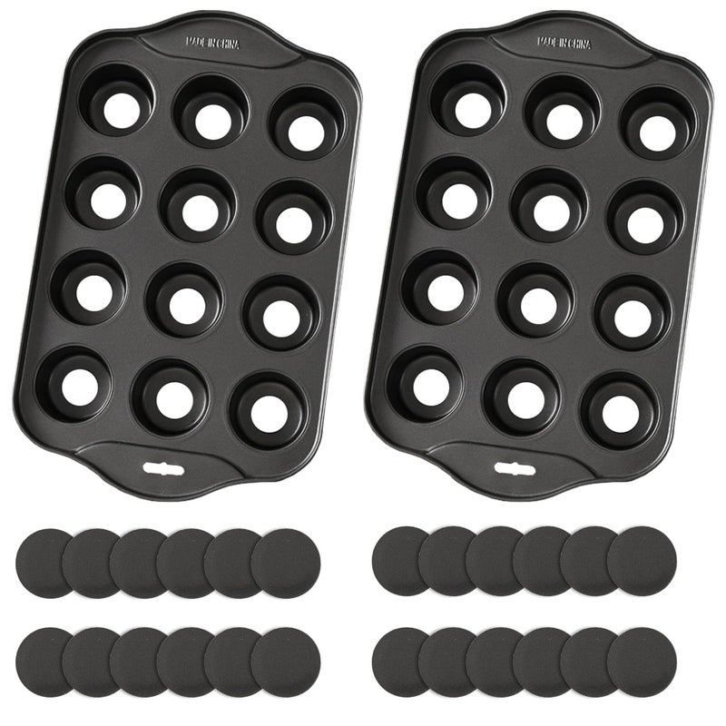 PLAZOTTA 2 Pack 12 Cavity Mini Cheesecake Pan Mini Muffin Baking Pan Mini Cupcake Pan with Removable Bottom Round