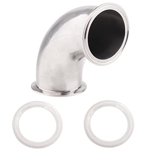 DERNORD Sanitary Ferrule Elbow 90 Degree Pipe Fitting with 2 Piece Silicone Gasket SS304 Tri Clamp (3" Tube OD) - Image 1
