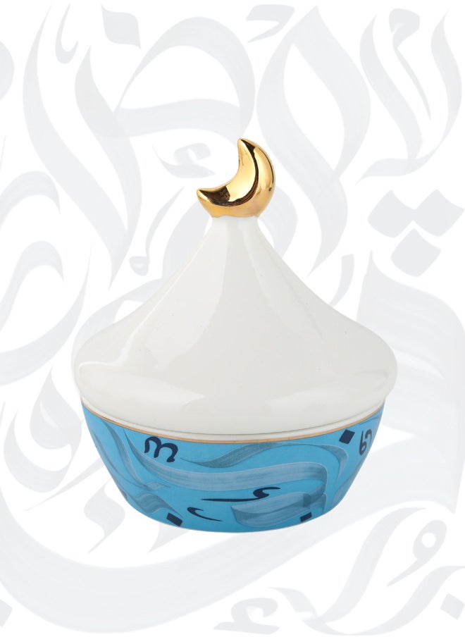 Trust - Porcelain Date Bowl With Lid; Bowl Size 11.4 Diameter X 4.4CM Height, Total Size With Lid 12.5 Diameter X 14.5CM Height; Blue - Image 1