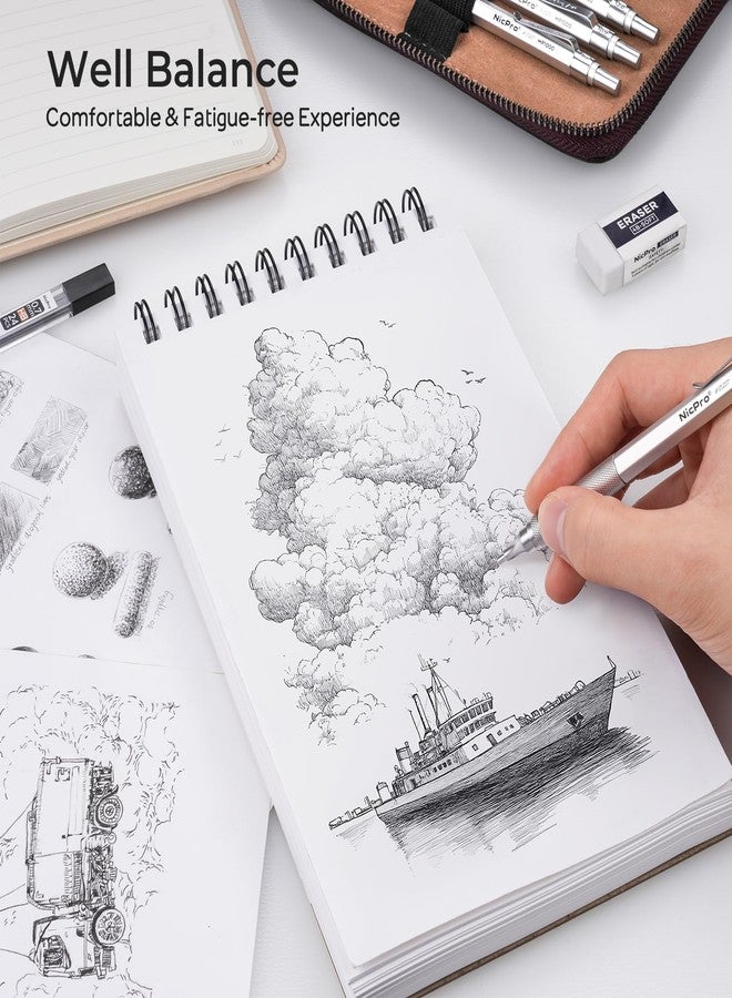 نيكبرو مجموعة أقلام رصاص ميكانيكية معدنية من نيكبرو، 20 قطعة، في حافظة جلدية، أقلام رسم فنية بمقاسات 0.3، 0.5، 0.7، 0.9 مم و2 مم، حوامل رصاص، 9 أنابيب إعادة تعبئة رصاص (ألوان 4B، 2B، HB، 2H)، ممحاة للرسم والتخطيط - Image 5