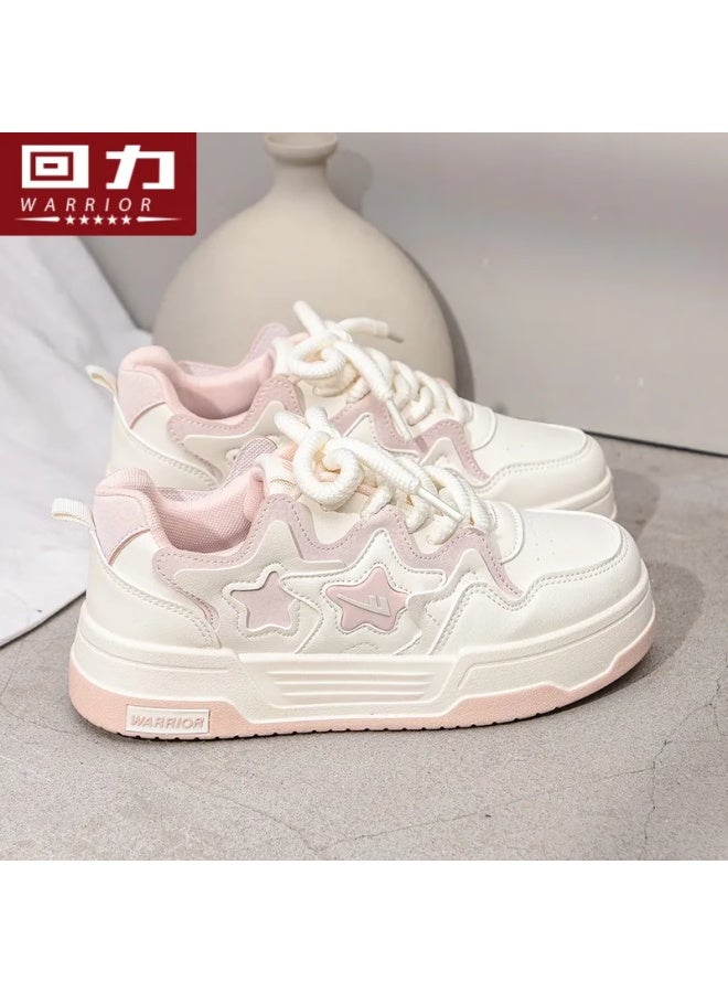 Warrior Women's Thick-soled Star Casual Shoes Low-top All-match Sports Shoes-j577z Beige/pink 38