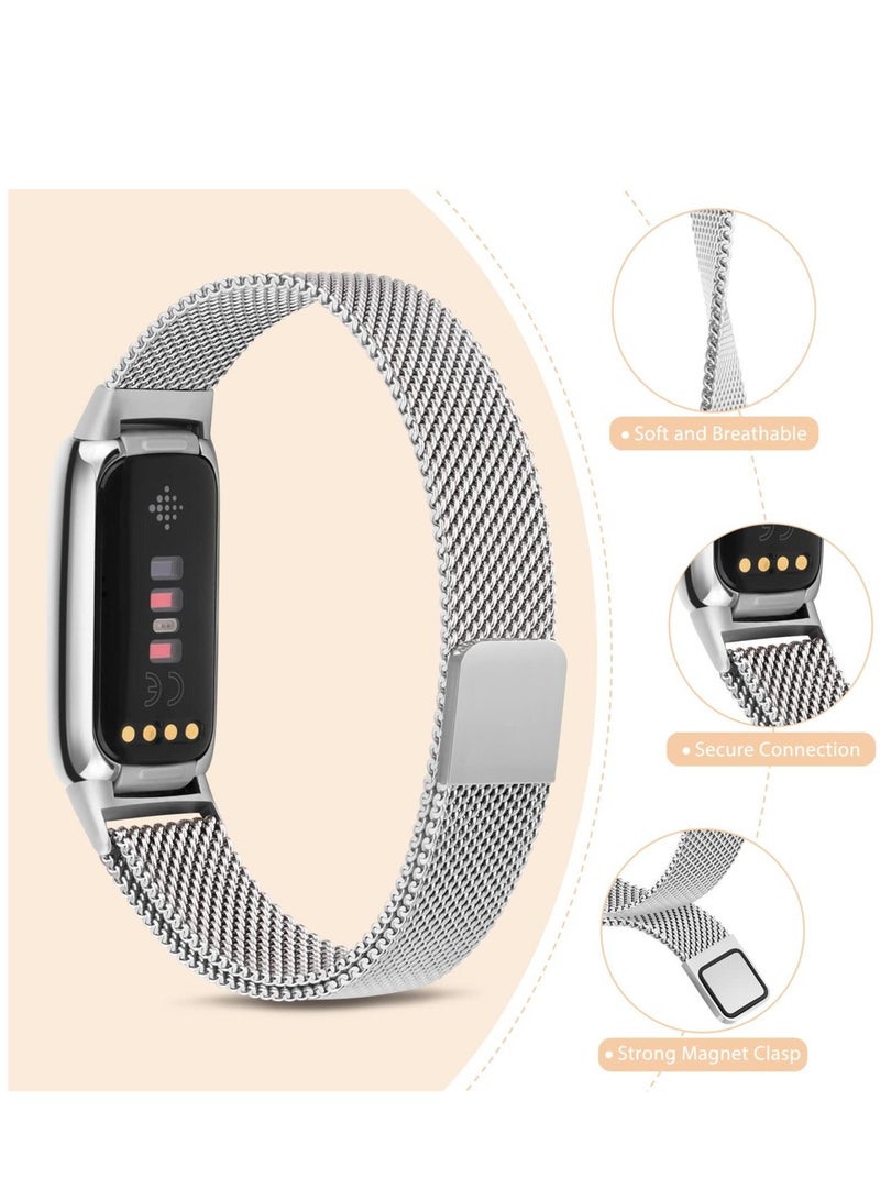 كابتن تيك Metal Strap, Compatible with Fitbit Luxe Straps for Women Men, Magnetic Clasp Stainless Steel Mesh Loop Adjustable Wristband Replacement Strap for Fitbit Luxe Fitness Tracker KSA | Riyadh, Jeddah - Image 2