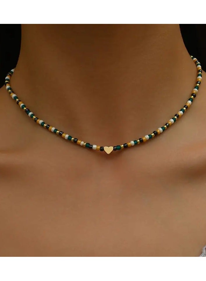 جلوسكي قلادة قلب مصنوعة يدويًا ساحرة للنساء-مثالية للارتداء اليومي والعطلات ، هدية مجوهرات مستوحاة من بوهو ، قلادة ، هدية مهرجان ، أسلوب بوهيميا ، أسلوب عطلة - Image 1