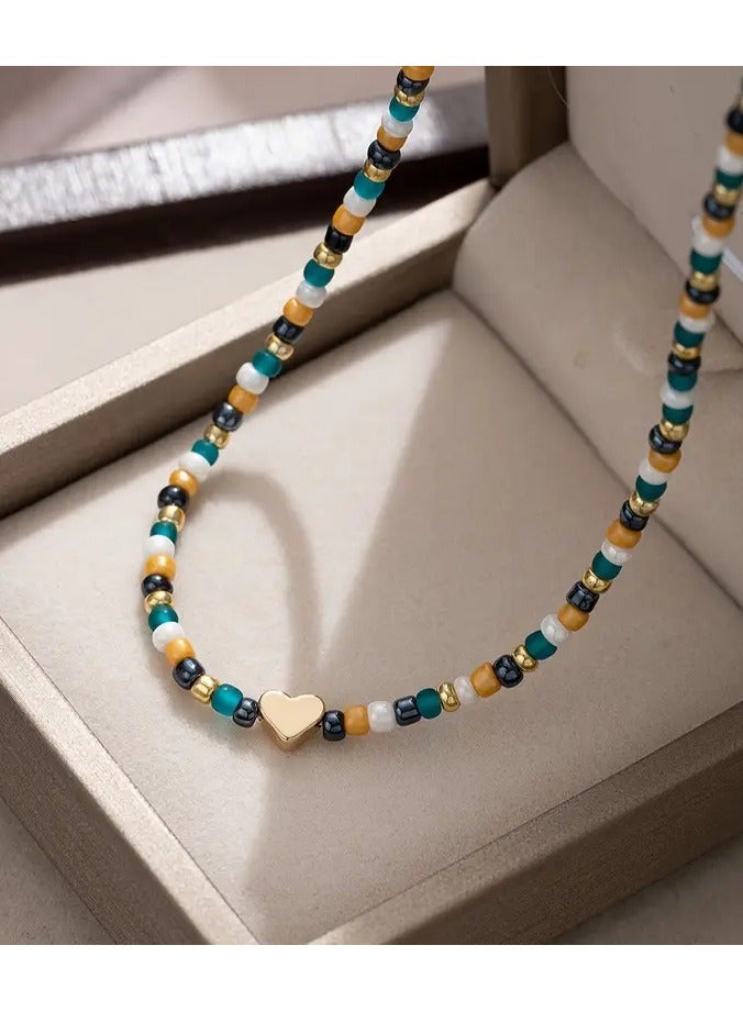 جلوسكي قلادة قلب مصنوعة يدويًا ساحرة للنساء-مثالية للارتداء اليومي والعطلات ، هدية مجوهرات مستوحاة من بوهو ، قلادة ، هدية مهرجان ، أسلوب بوهيميا ، أسلوب عطلة - Image 3