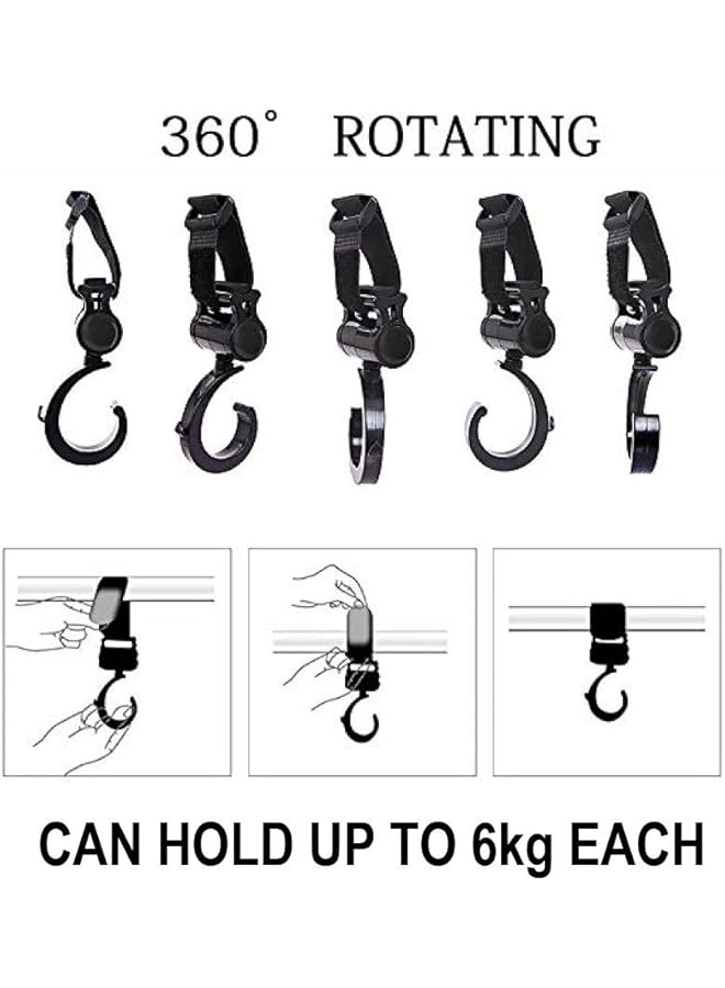SHOWAY Stroller Hooks Pack Of 2 Xtra Large Heavy Duty Stroller Clips For Diaper Bag Pushchair Backpack Jogger Purse Walker Shopping Grocery Black - Image 2