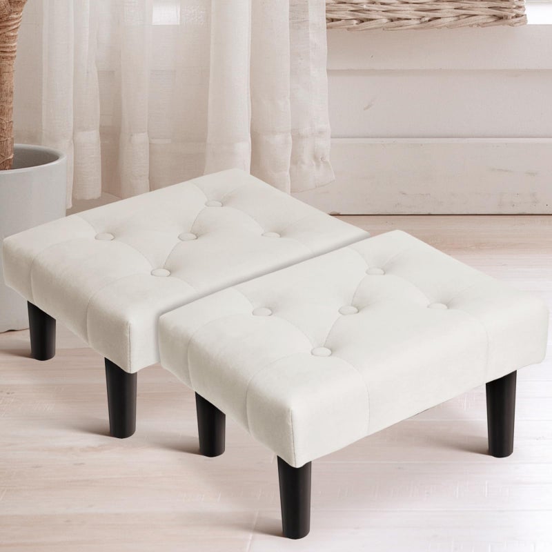 HOUCHICS Small Footstool OttomanVelvet Soft Footrest Ottoman with Wood LegsSofa Footrest Extra Seating for Living Room Entryway OfficeBlack 2PACK