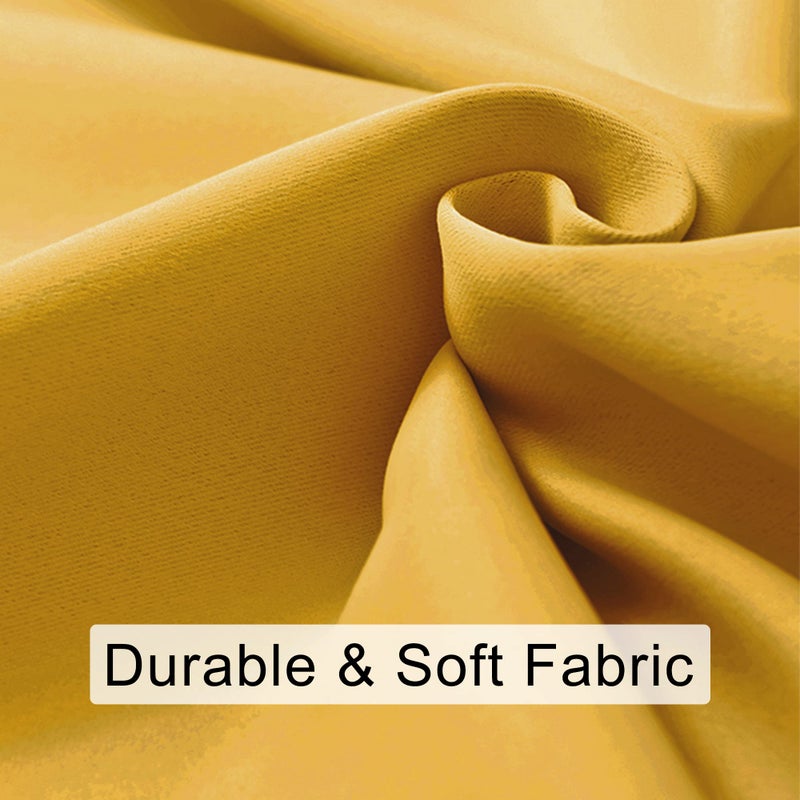 JIUZHEN Blackout Curtains for Bedroom - Thermal Insulated Room Darkening Rod Pocket Curtains for Living Room  Set of 2 Panels with Tiebacks  42 x 45 Inch Length  Mustard Yellow - Image 2