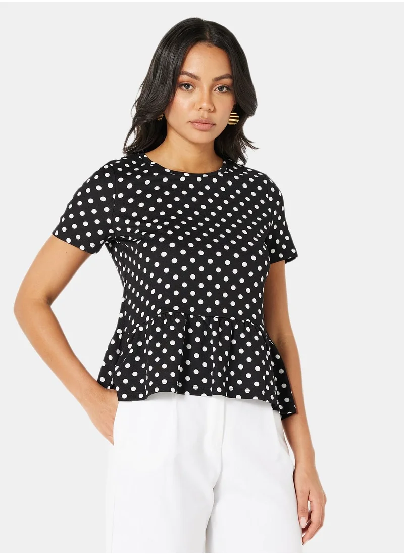 I.Scenery Polka Dot Print Top