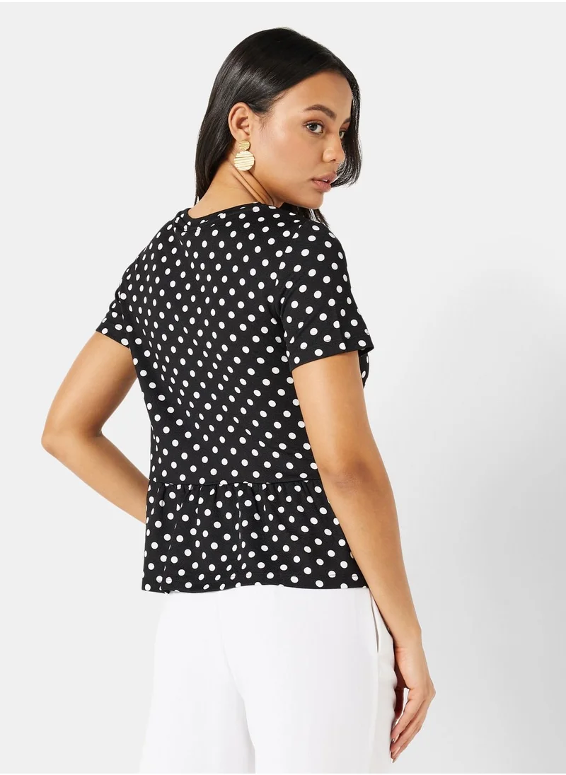 I.Scenery Polka Dot Print Top