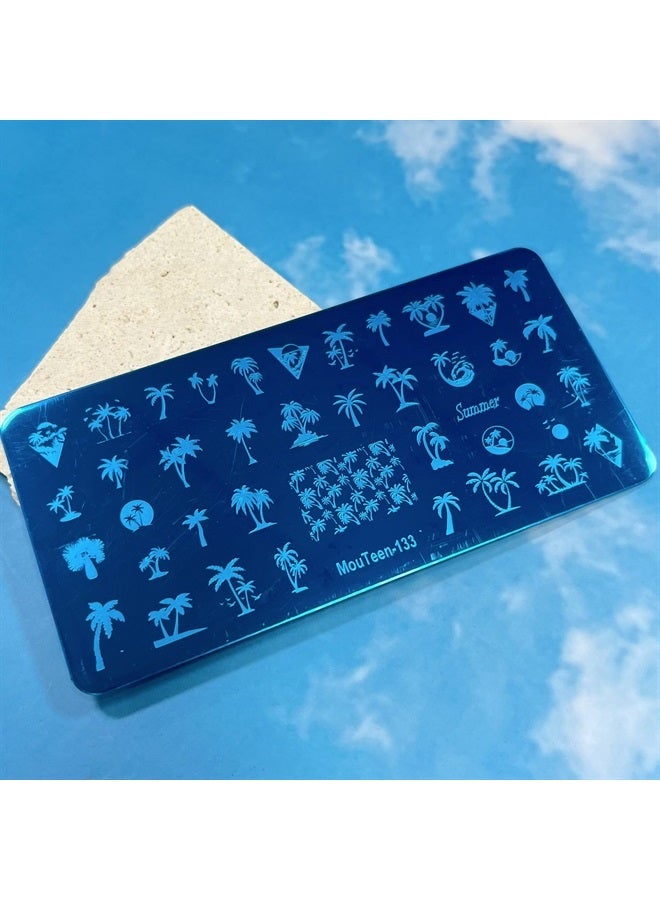 OCOUYVD Summer Nail Art Stamping Plates Palm Coconut Tree Pattern Designs Nail Stamp Templates Holiday Nail Decorations DIY Stainless Steel Nail Image Polish Template Nail Supplies for Women - Image 5