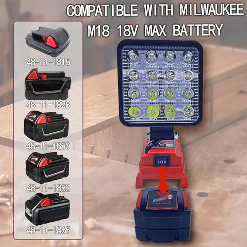 byczone Cordless Work Light Compatible with Milwaukee 18V Battery Wide Beam Flood Light with Two USB Charging Port Flashlight for EmergencyWorkshopGarage 1pcs 48w - Image 3