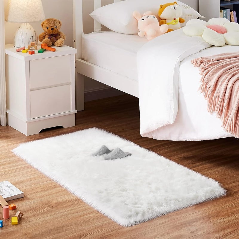 Ciicool White Fluffy Faux Fur Rug, Small Washable Sheepskin for Bedroom, Sofa Couch Seat Cushion, Thick Shaggy Carpets for Bedside Living Room, 2x4 ft - Image 4