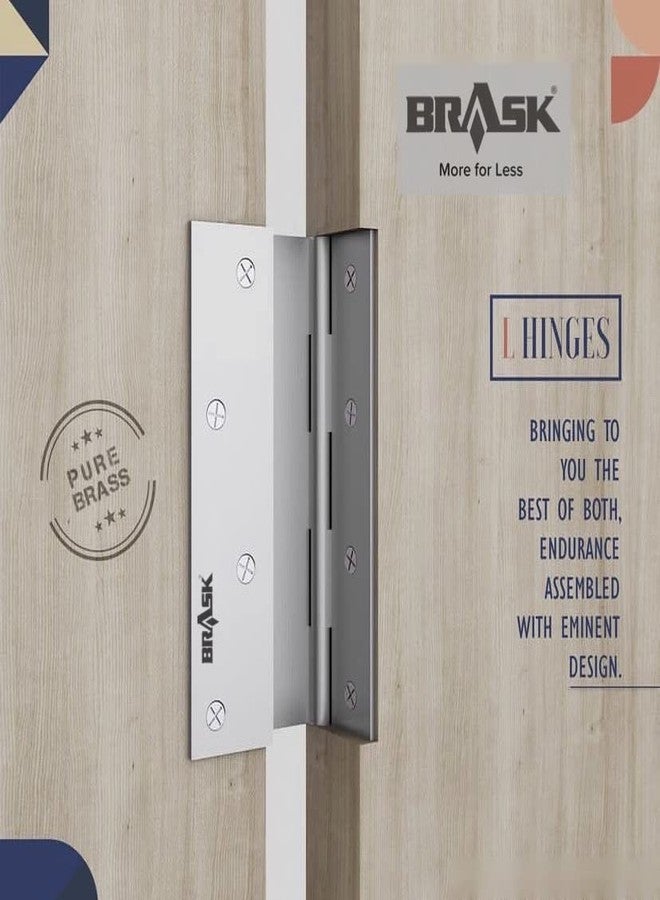 BRASK Brass L Hinges 3" x 1/2" x 1.1/2" Silver Satin Finish (Pack of 6) (25 mm) - Image 2