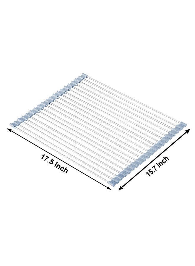 MECHEER Over The Sink Dish Drying Rack, Roll Up Dish Drying Rack Kitchen Dishes Rack Stainless Steel Sink Drying Racks, Foldable Dishes Drainer, Gray (17.5''x15.7'') - Image 2
