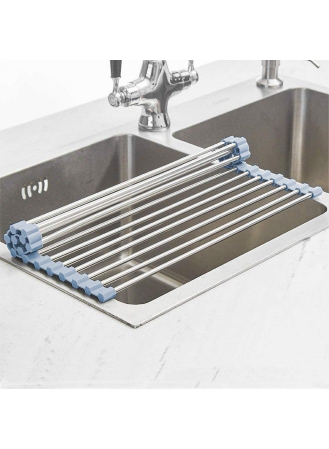 MECHEER Over The Sink Dish Drying Rack, Roll Up Dish Drying Rack Kitchen Dishes Rack Stainless Steel Sink Drying Racks, Foldable Dishes Drainer, Gray (17.5''x15.7'') - Image 4