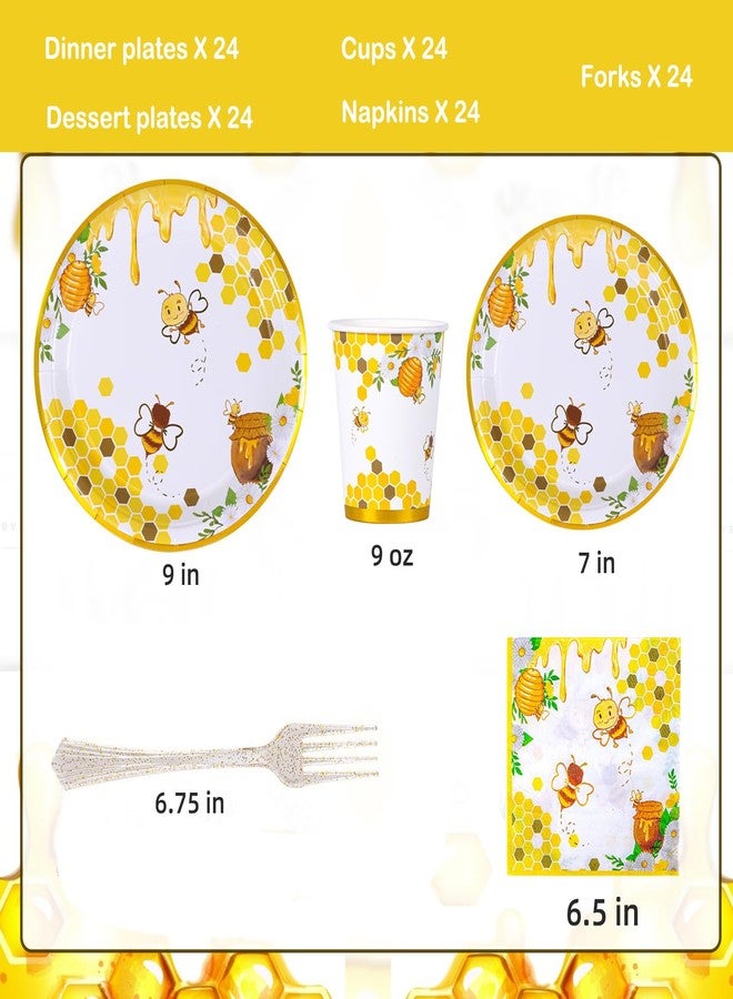 Atonofun Bee Party Supplies, Bee Plates and Napkins, Cups, Napkins and Forks, Bee Party Decorations for Baby Shower, Birthday, Happy Bee Day, Serves 24 - Image 2
