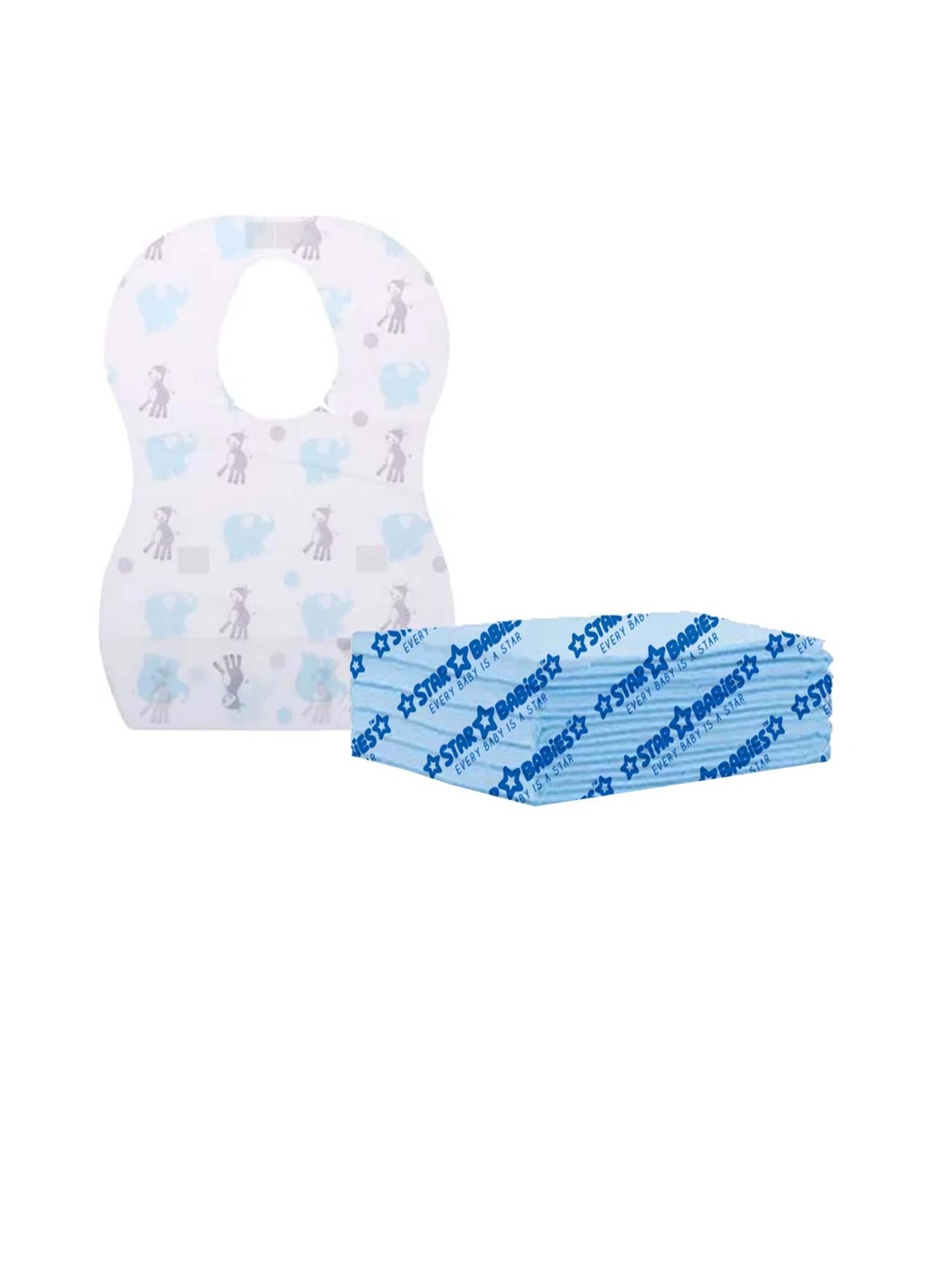 Star Babies Disposable Combo pack (Changing Mat 5pcs, Bibs 5pcs)-Blue