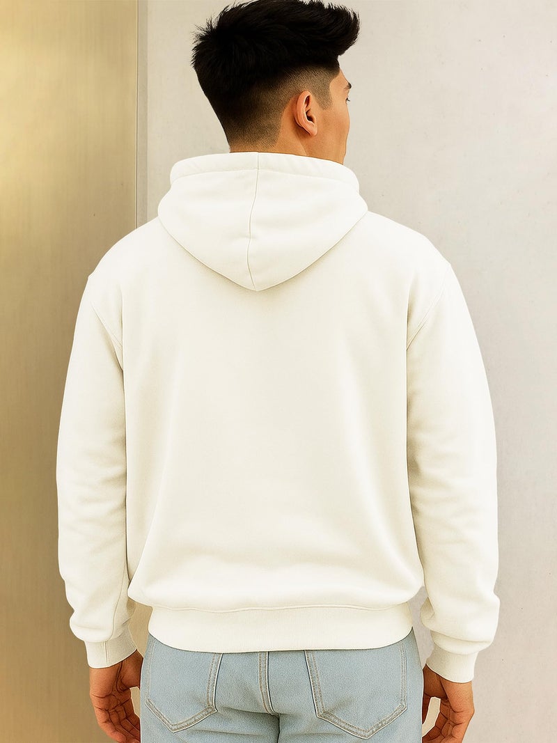 Jump Cuts Mens Solid Hooded Neck Full Sleeve Cream LoopKnit Sweatshirt - Image 3