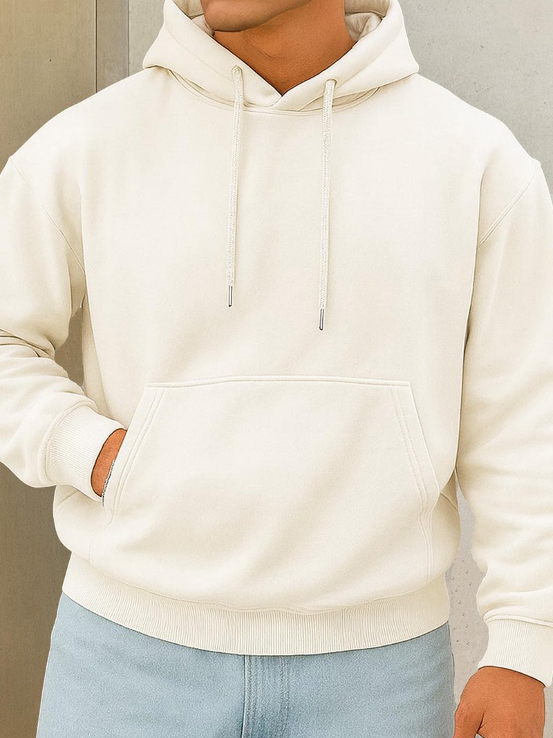Jump Cuts Mens Solid Hooded Neck Full Sleeve Cream LoopKnit Sweatshirt - Image 2