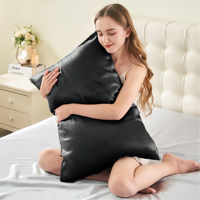 INFIIXSO Mulberry Silk Pillowcase for Hair and Skin  Silk Pillow Cases King Size with Hidden Zipper 20x40 Inches  Extraordinary Smooth and Soft Cooling Pillow Cases for Hot Sleepers(Black  1 Pack) - Image 3
