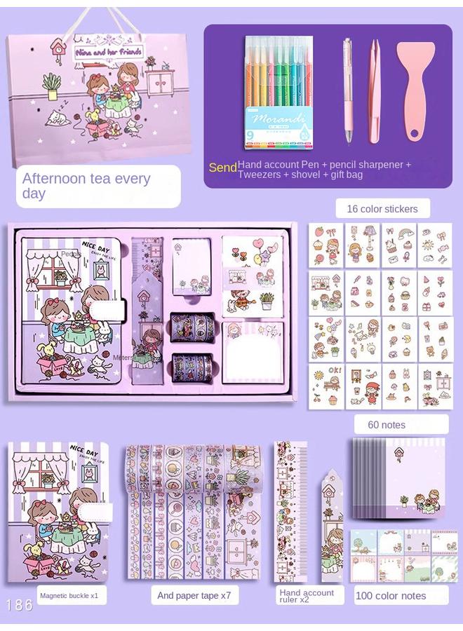 Children And Girls Hand Account Book Suit Gift Box Cute Girl Hand Account Sticker Material Gift Bag Full Set Of Handmade Free Shipping