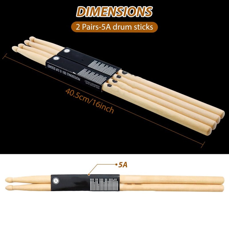 HASTHIP عصا الطبول 5A من خشب القيقب، مجموعة عصي طبل 2 زوج بطول 16 بوصة، ملحقات الطبول للبالغين والشباب، طرف خشبي بيضاوي، مثالية للمحترفين والمبتدئين - Image 5