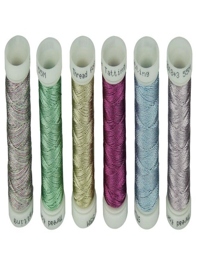 Simthread 6 Colors 3-Ply Metallic Shuttle Tatting Yarn 50 Meters Each for Shuttle Tatting Jewellery lacemaking #2 - Image 1