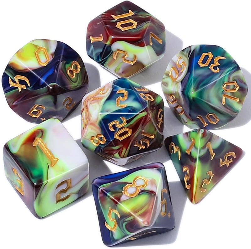 QMAY DND Dice Set - Polyhedral Dice (Blue Mix Blood red) 7 Pcs for Dungeon and Dragons D&D RPG Role Playing Games Dice with Dice Bag - Image 1