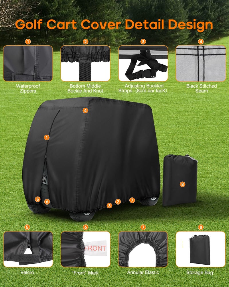 NEVERLAND غطاء عربة الجولف 4 ركاب ثقيل، 420D مقاوم للماء، أغطية عربة جولف متوافقة مع EZ GO و Club Car و Yamaha، غطاء عربة 4 مقاعد مقاوم للغبار في الهواء الطلق (حتى 112 بوصة) - Image 3