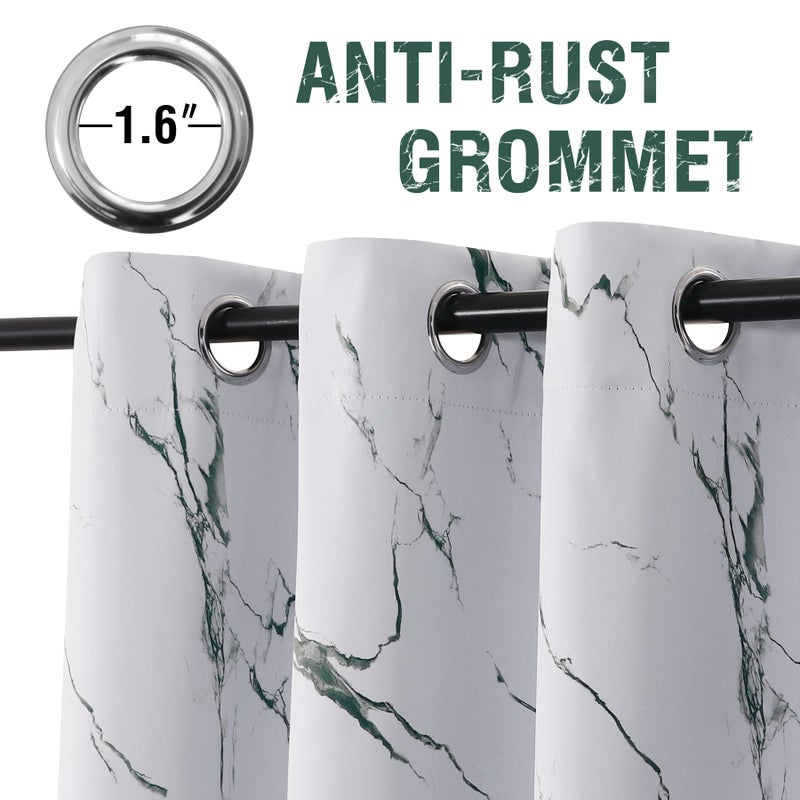 H.VERSAILTEX 100% Blackout Curtains 63 inch Length 2 Panels Set Marble Designs Printed Drapes Thermal Curtains for Bedroom with Black Liner Sound Proof Curtains  Antique Green - Image 5